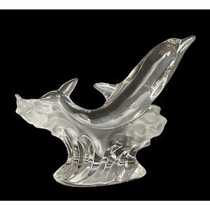 Vintage Lenox Fine Crystal Dolphin Frosted Wave Art Glass Figurine 1996 Germany